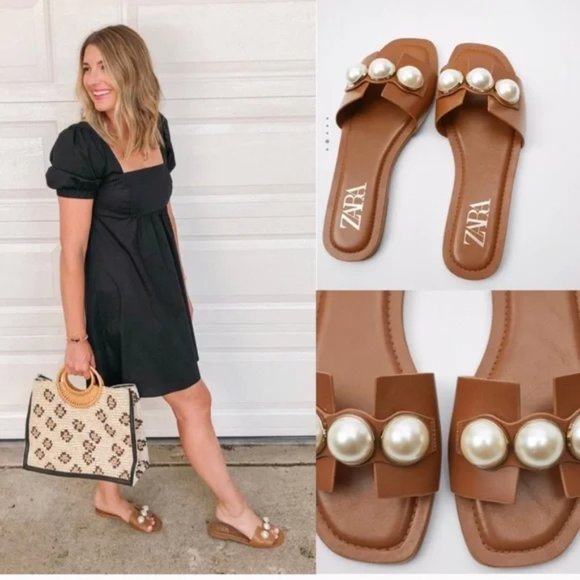 Zara Shoes - ZARA Leather Slide With Pearls Sandals 6.5/37